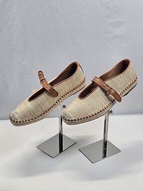 Free Assembly Raffia Mary Jane Espadrille Flats Natural Woven Shoes NWT Size 7